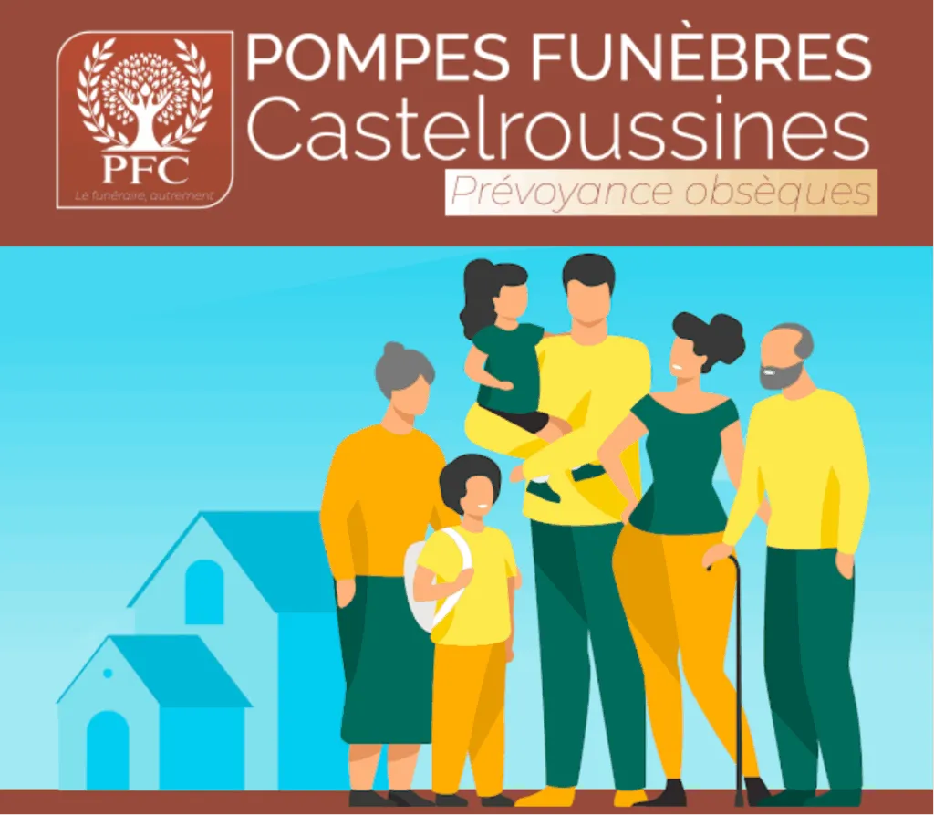 Illustration de famille et bannière prévoyance obsèques Pompes Funèbres Castelroussines